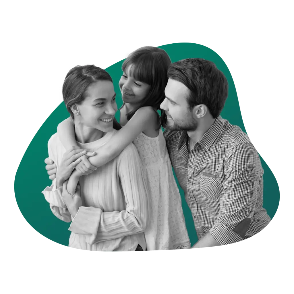 young family in embrace